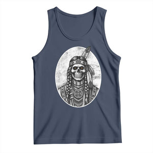Vintage Gothic Skull Warrior Tank Top Native American Feather Chief