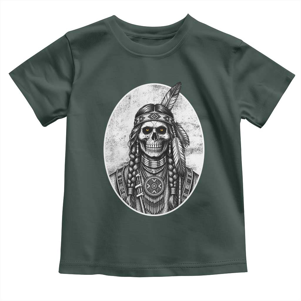 Vintage Gothic Skull Warrior Toddler T Shirt Native American Feather Chief