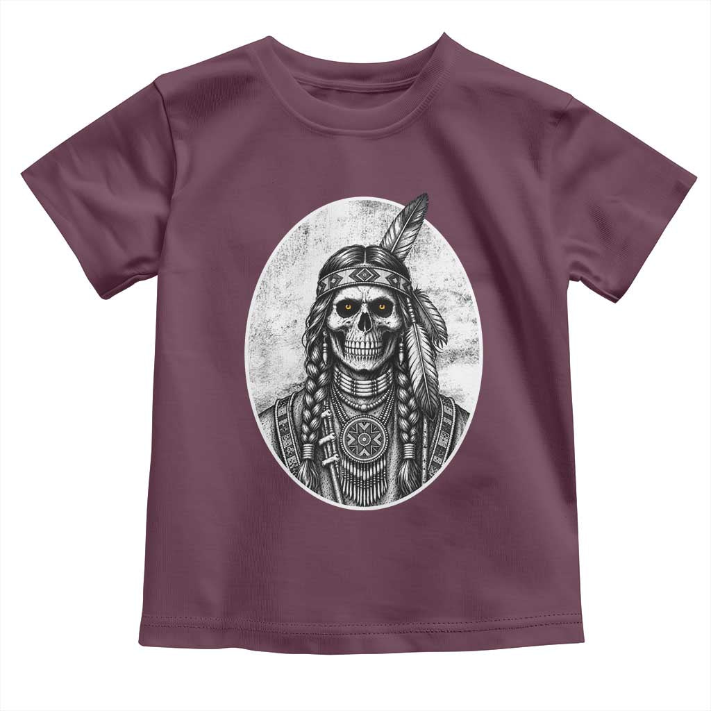Vintage Gothic Skull Warrior Toddler T Shirt Native American Feather Chief