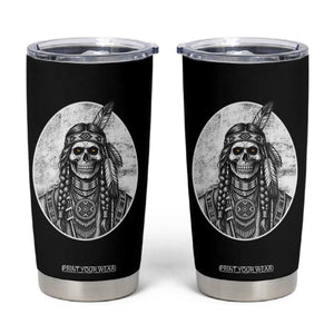Vintage Gothic Skull Warrior Tumbler Cup Native American Feather Chief