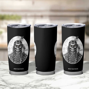Vintage Gothic Skull Warrior Tumbler Cup Native American Feather Chief