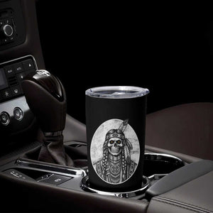 Vintage Gothic Skull Warrior Tumbler Cup Native American Feather Chief