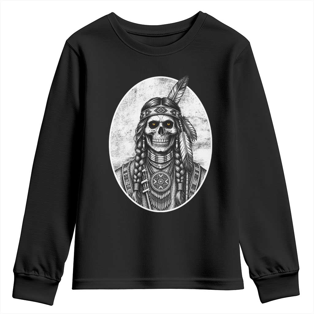 Vintage Gothic Skull Warrior Youth Sweatshirt Native American Feather Chief TS12 Black Print Your Wear
