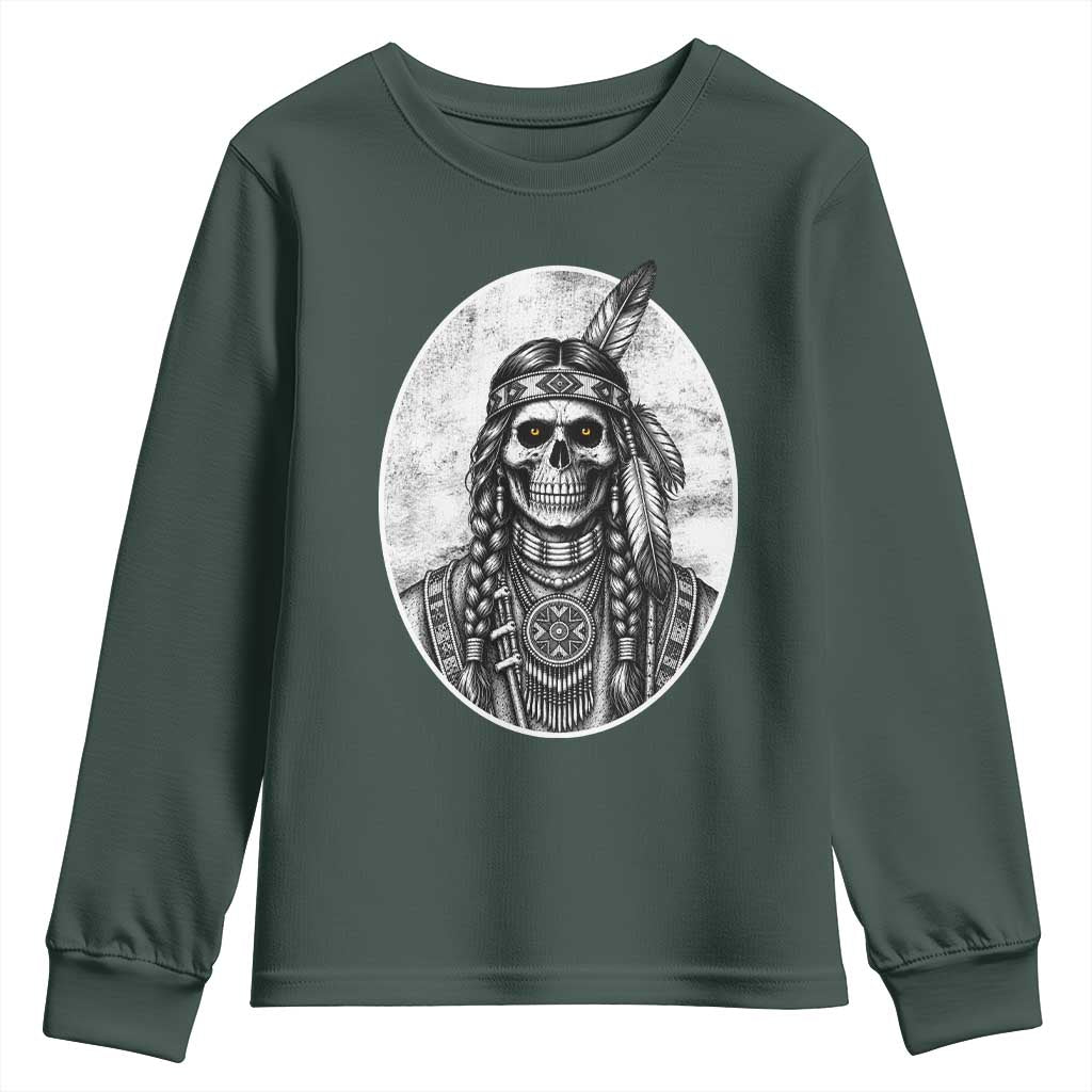 Vintage Gothic Skull Warrior Youth Sweatshirt Native American Feather Chief