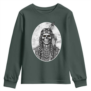 Vintage Gothic Skull Warrior Youth Sweatshirt Native American Feather Chief