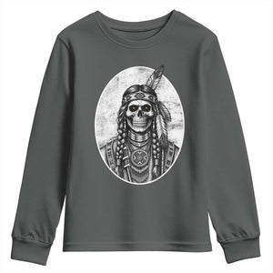Vintage Gothic Skull Warrior Youth Sweatshirt Native American Feather Chief