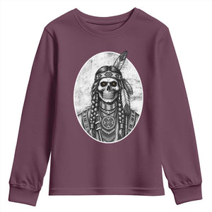Vintage Gothic Skull Warrior Youth Sweatshirt Native American Feather Chief