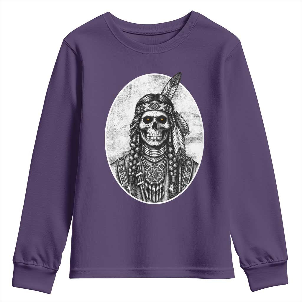 Vintage Gothic Skull Warrior Youth Sweatshirt Native American Feather Chief