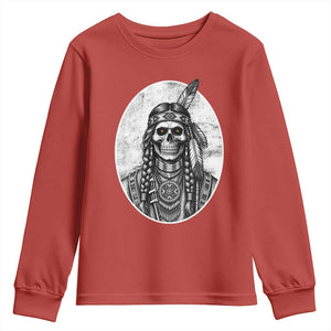 Vintage Gothic Skull Warrior Youth Sweatshirt Native American Feather Chief
