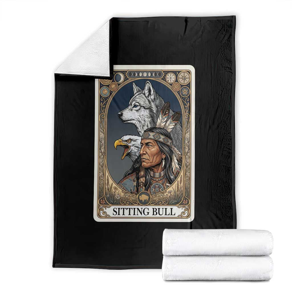 Sitting Bull Native American Chief Throw Blanket Vintage Tarot Card Illustration TS12 Black Print Your Wear
