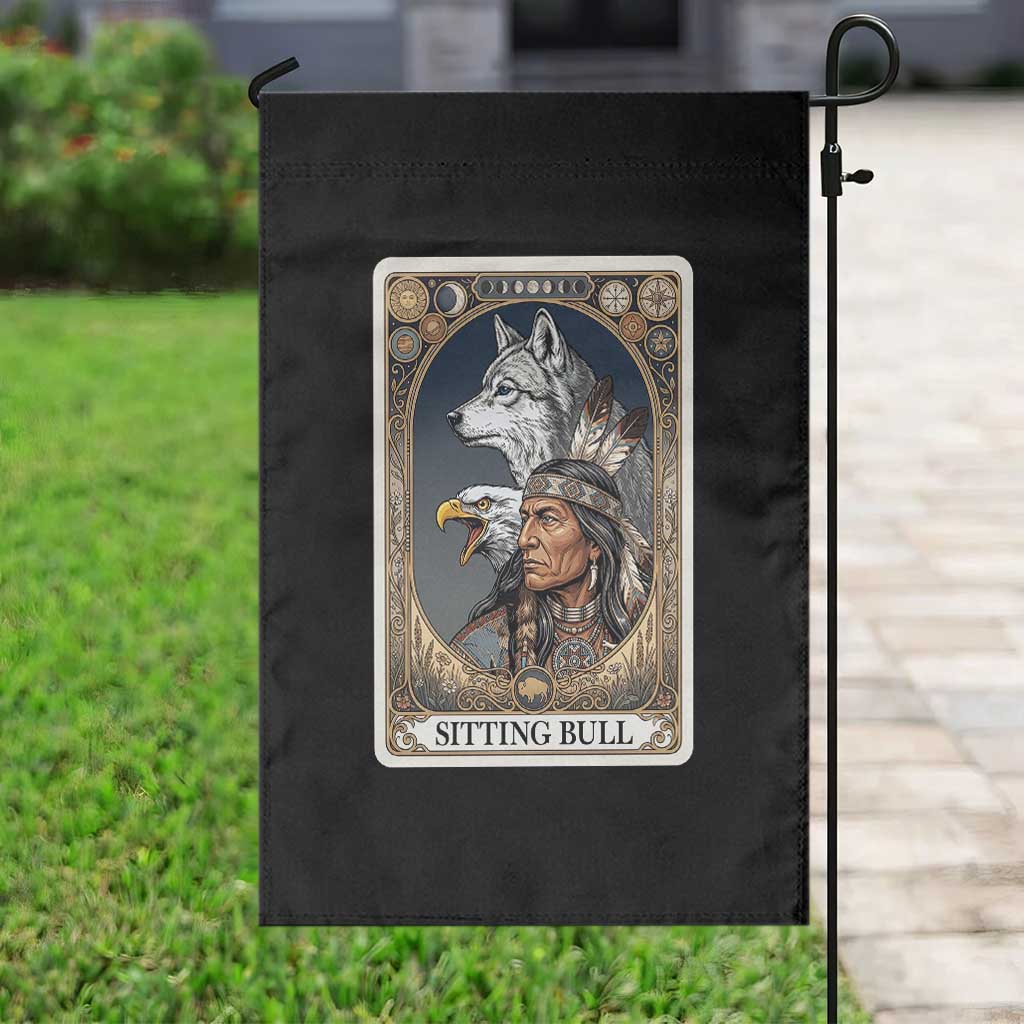 Sitting Bull Native American Chief Garden Flag Vintage Tarot Card Illustration