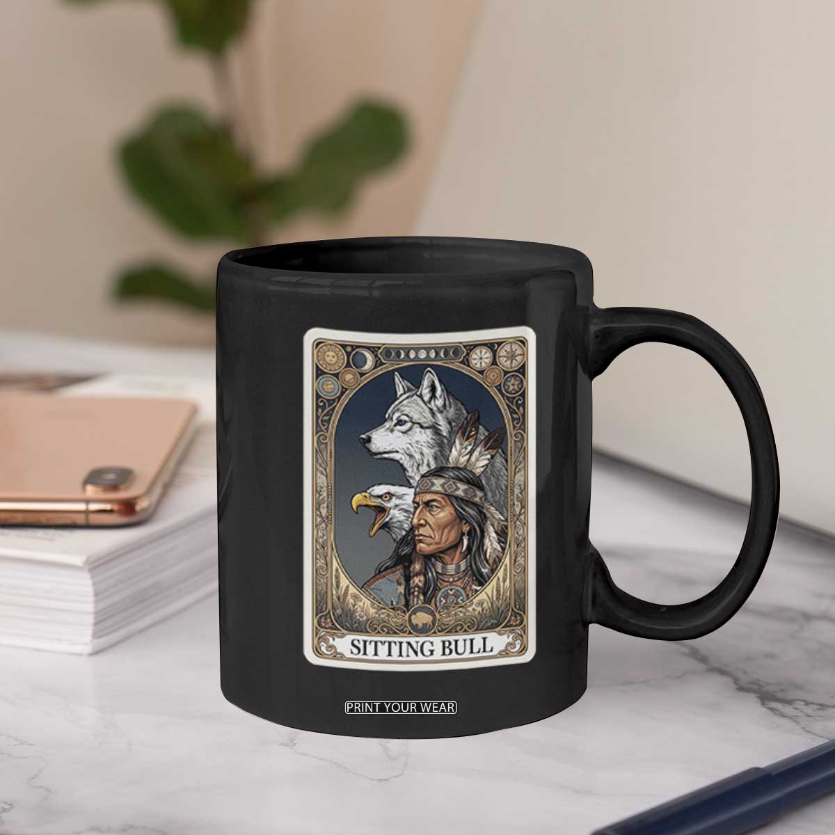Sitting Bull Native American Chief Coffee Mug Vintage Tarot Card Illustration