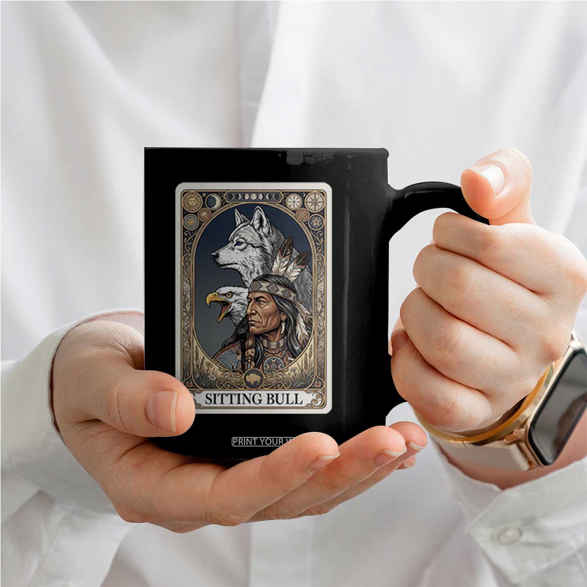 Sitting Bull Native American Chief Coffee Mug Vintage Tarot Card Illustration