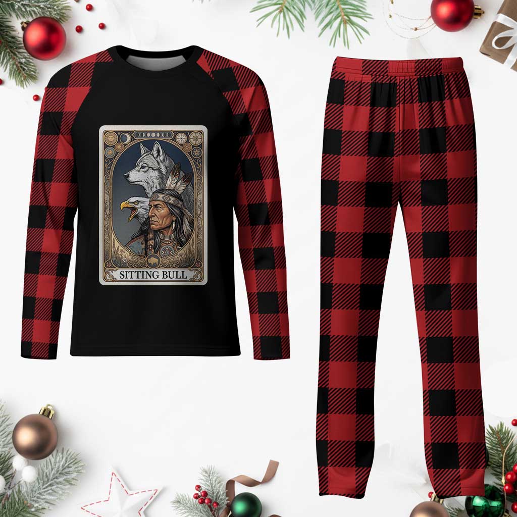Sitting Bull Native American Chief Plaid Pajama Set Vintage Tarot Card Illustration TS12 Buffalo Plaid Print Your Wear