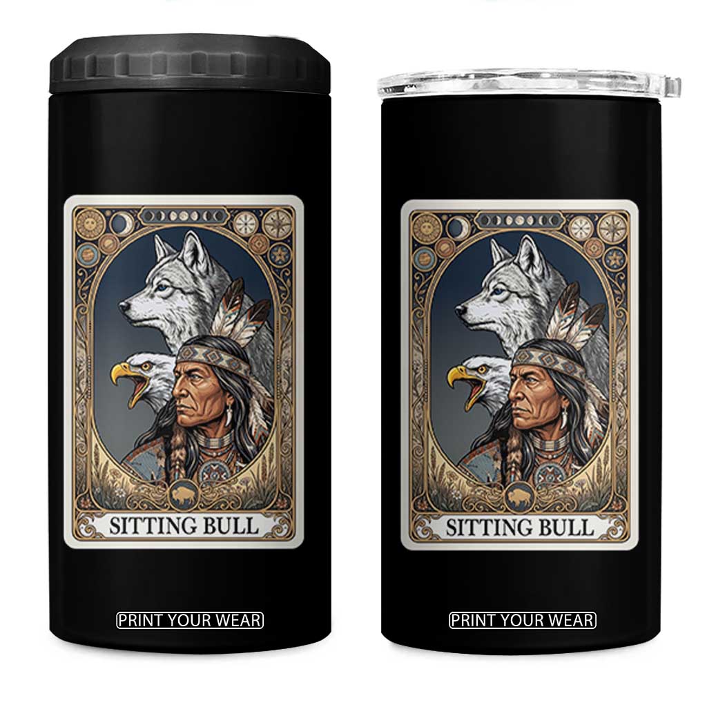Sitting Bull Native American Chief 4 in 1 Can Cooler Tumbler Vintage Tarot Card Illustration