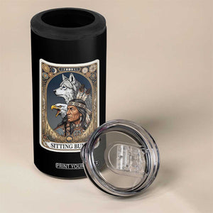 Sitting Bull Native American Chief 4 in 1 Can Cooler Tumbler Vintage Tarot Card Illustration