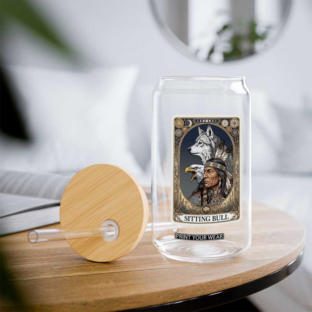 Sitting Bull Native American Chief Glass Can Vintage Tarot Card Illustration