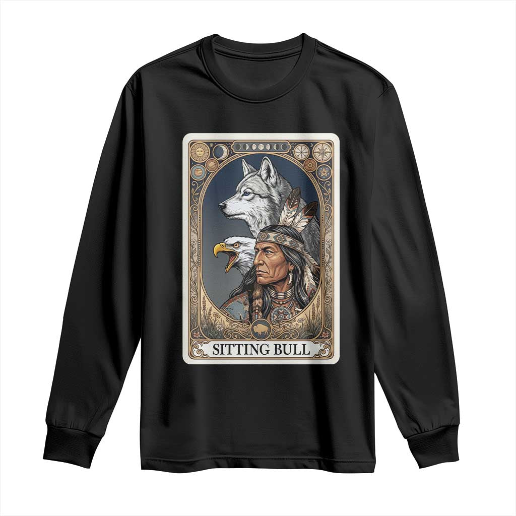 Sitting Bull Native American Chief Long Sleeve Shirt Vintage Tarot Card Illustration TS12 Black Print Your Wear