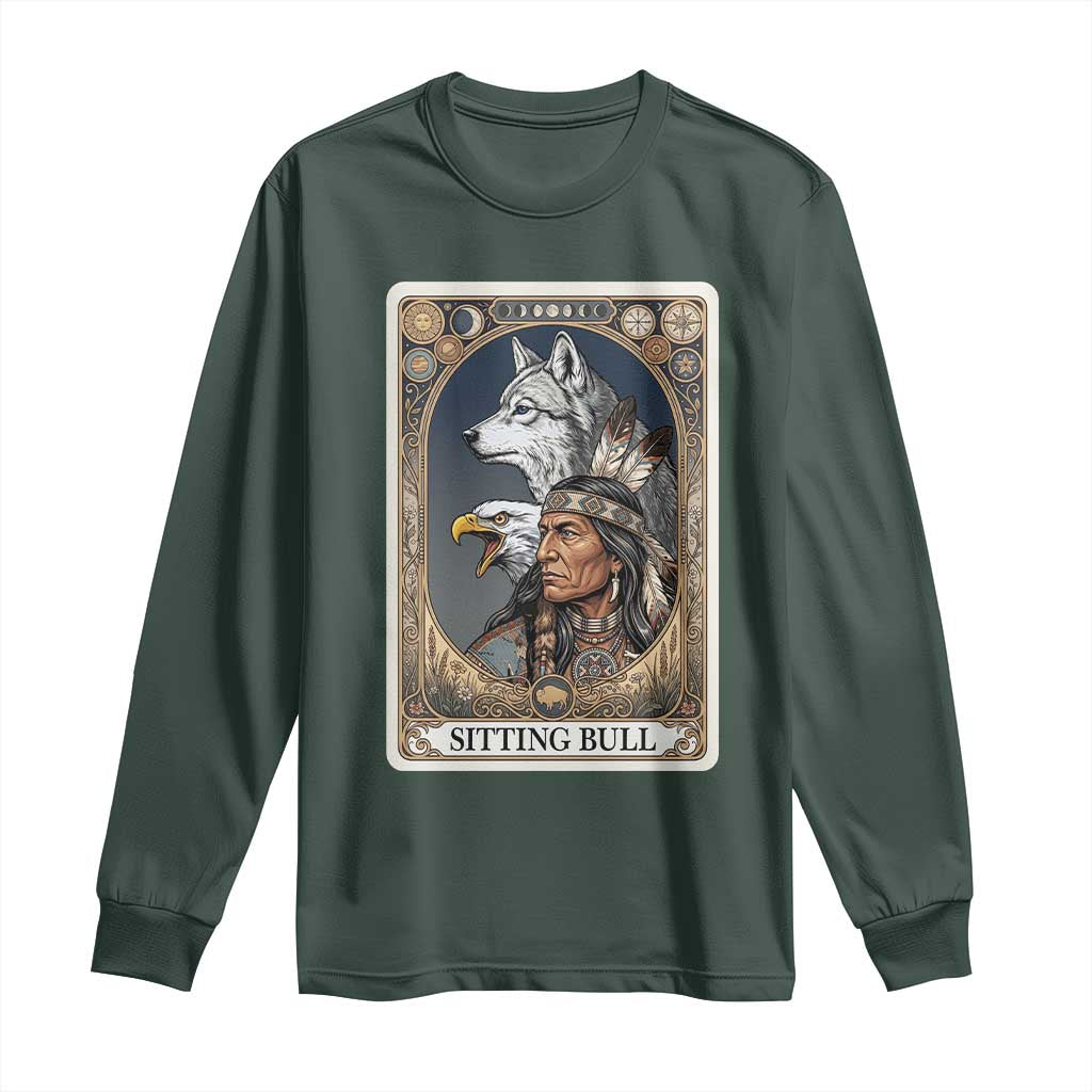 Sitting Bull Native American Chief Long Sleeve Shirt Vintage Tarot Card Illustration