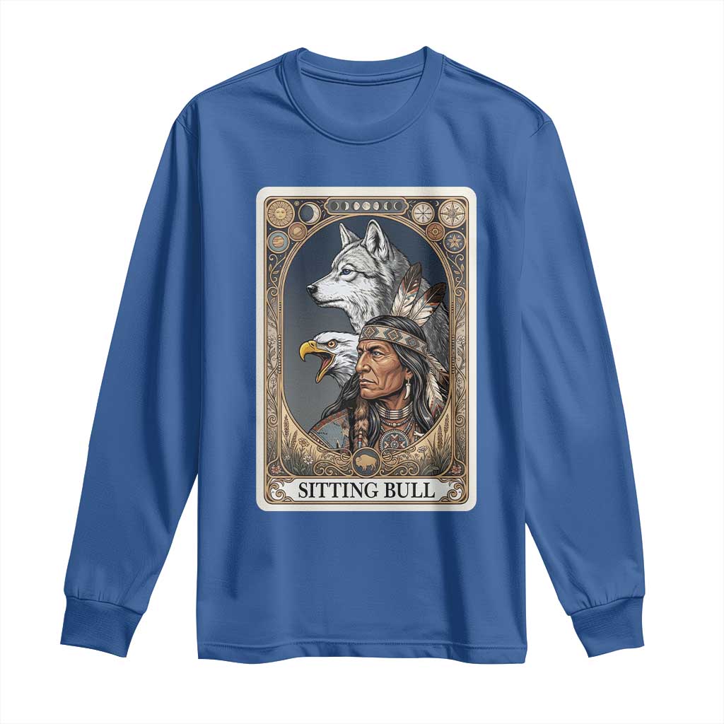 Sitting Bull Native American Chief Long Sleeve Shirt Vintage Tarot Card Illustration