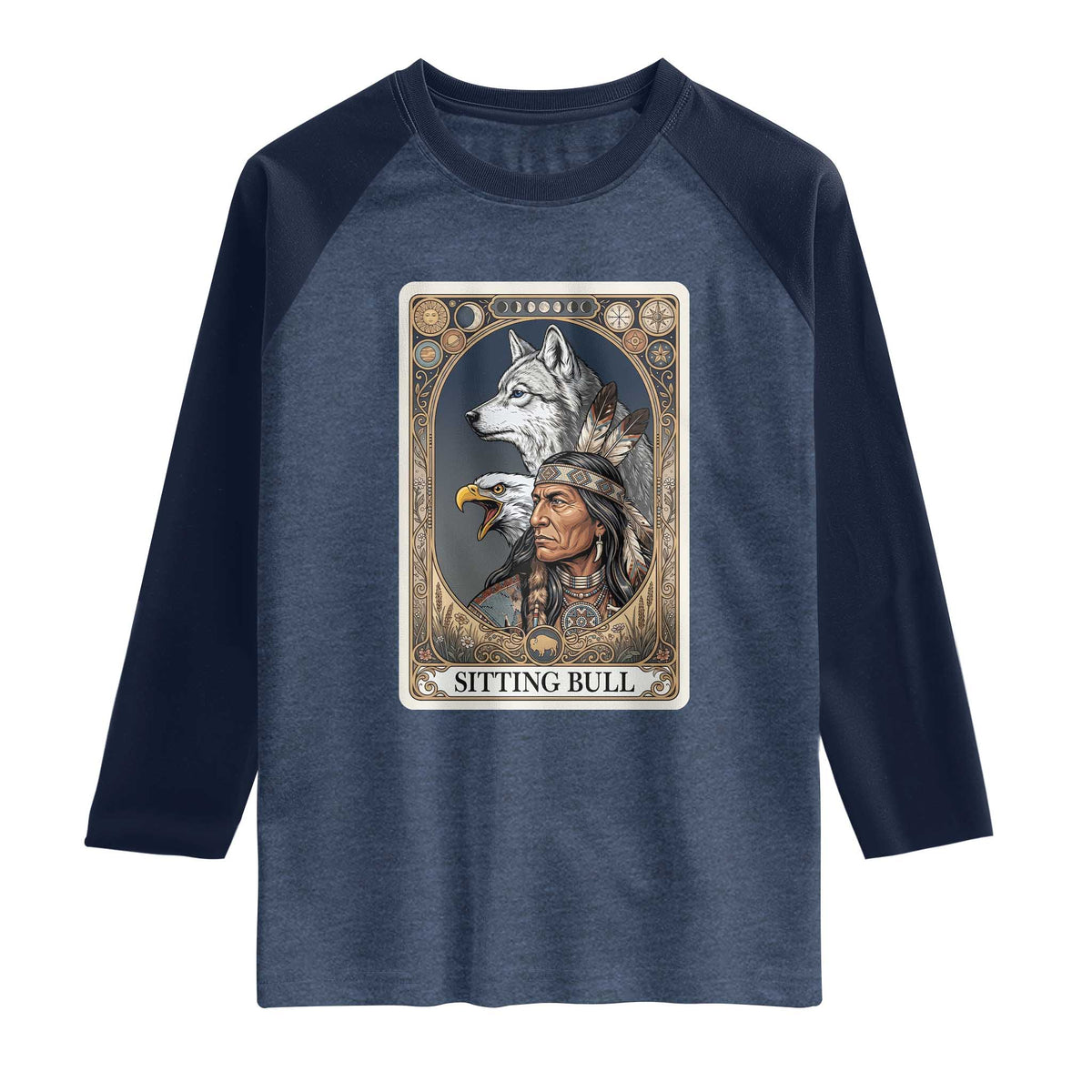 Sitting Bull Native American Chief Raglan Shirt Vintage Tarot Card Illustration