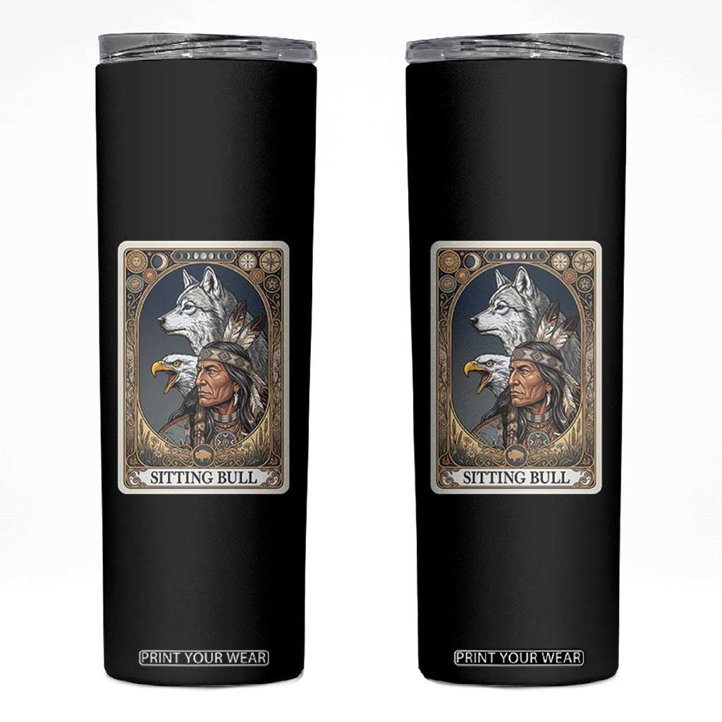 Sitting Bull Native American Chief Skinny Tumbler Vintage Tarot Card Illustration