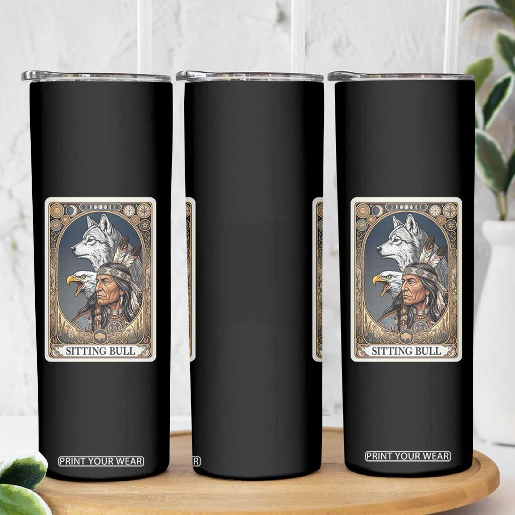 Sitting Bull Native American Chief Skinny Tumbler Vintage Tarot Card Illustration