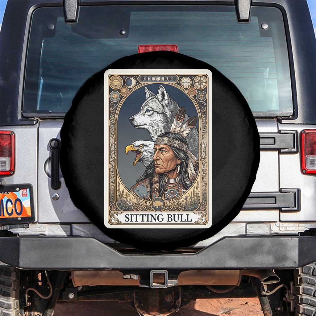Sitting Bull Native American Chief Spare Tire Cover Vintage Tarot Card Illustration