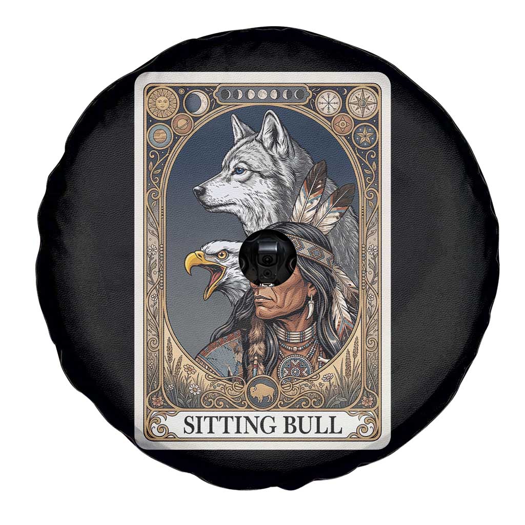 Sitting Bull Native American Chief Spare Tire Cover Vintage Tarot Card Illustration