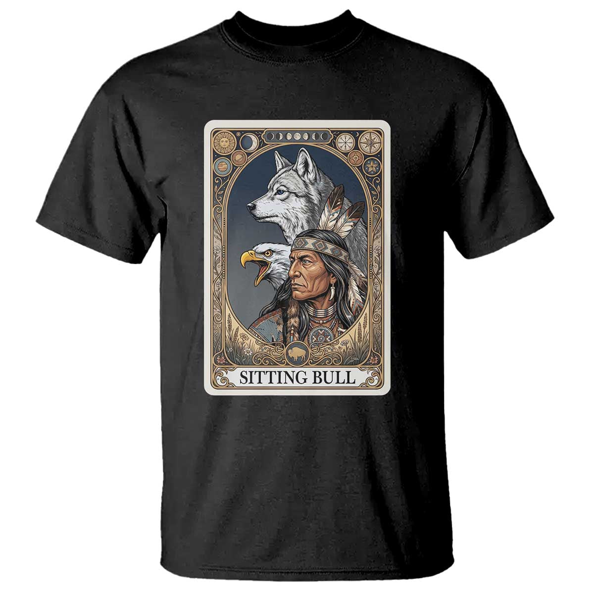 Sitting Bull Native American Chief T Shirt Vintage Tarot Card Illustration TS12 Black Print Your Wear
