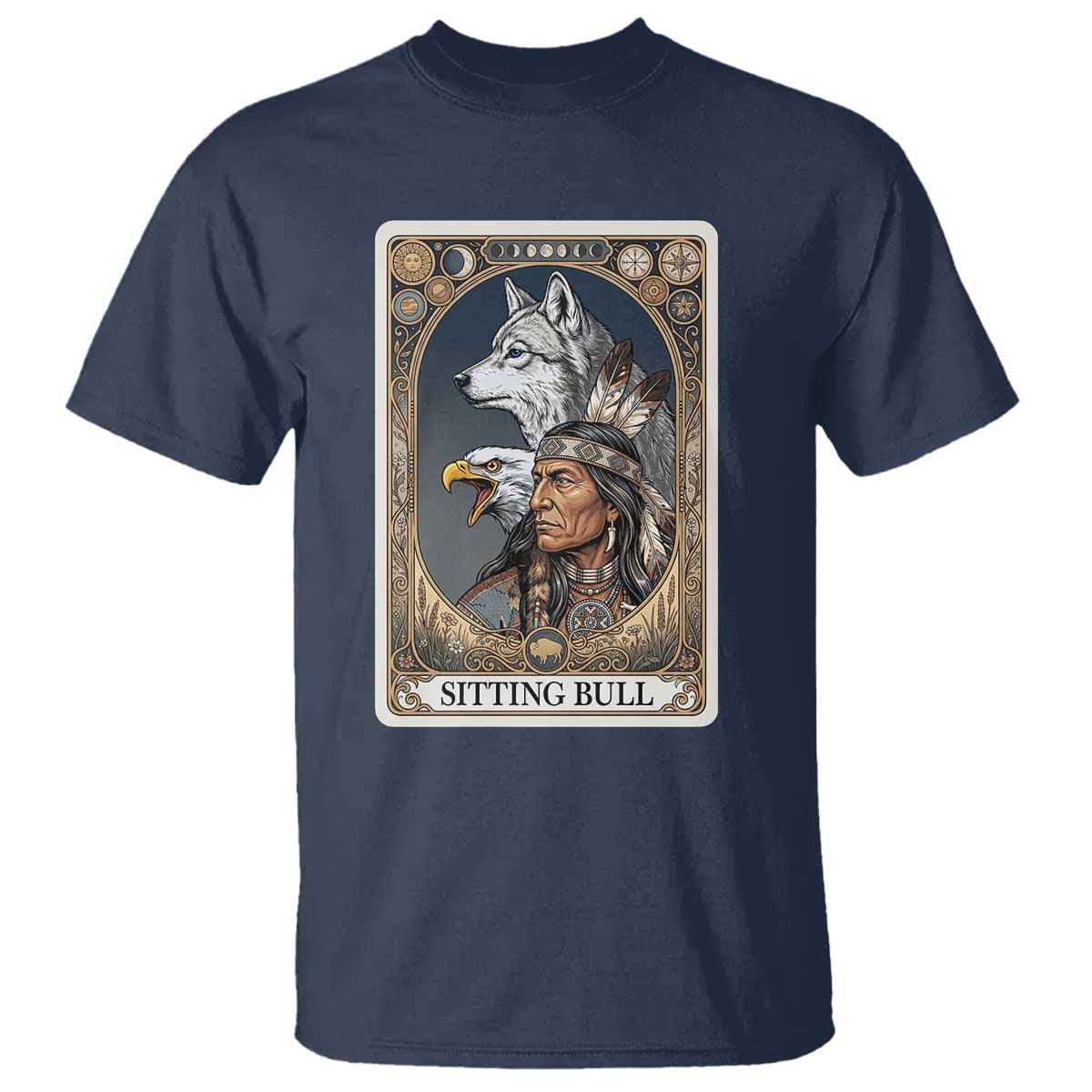 Sitting Bull Native American Chief T Shirt Vintage Tarot Card Illustration