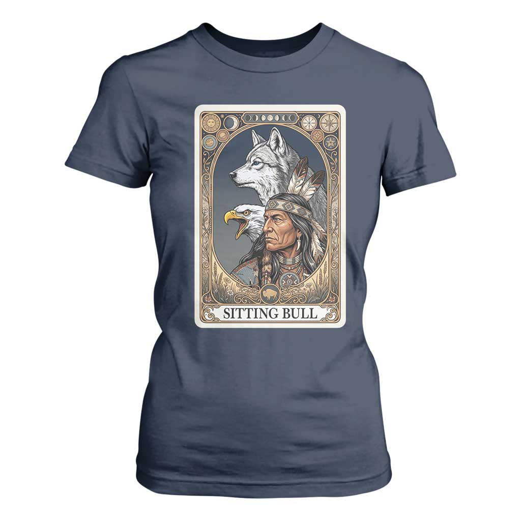 Sitting Bull Native American Chief T Shirt For Women Vintage Tarot Card Illustration