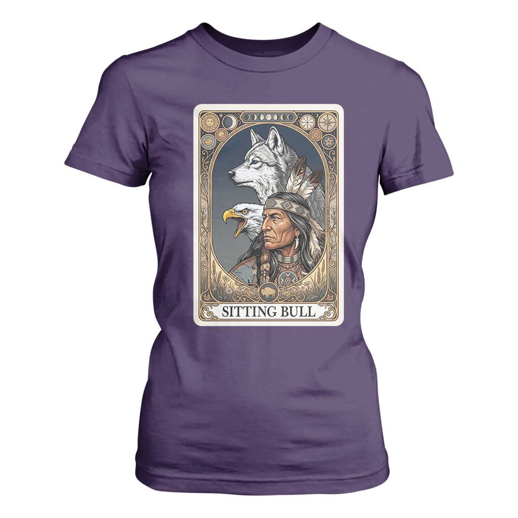 Sitting Bull Native American Chief T Shirt For Women Vintage Tarot Card Illustration