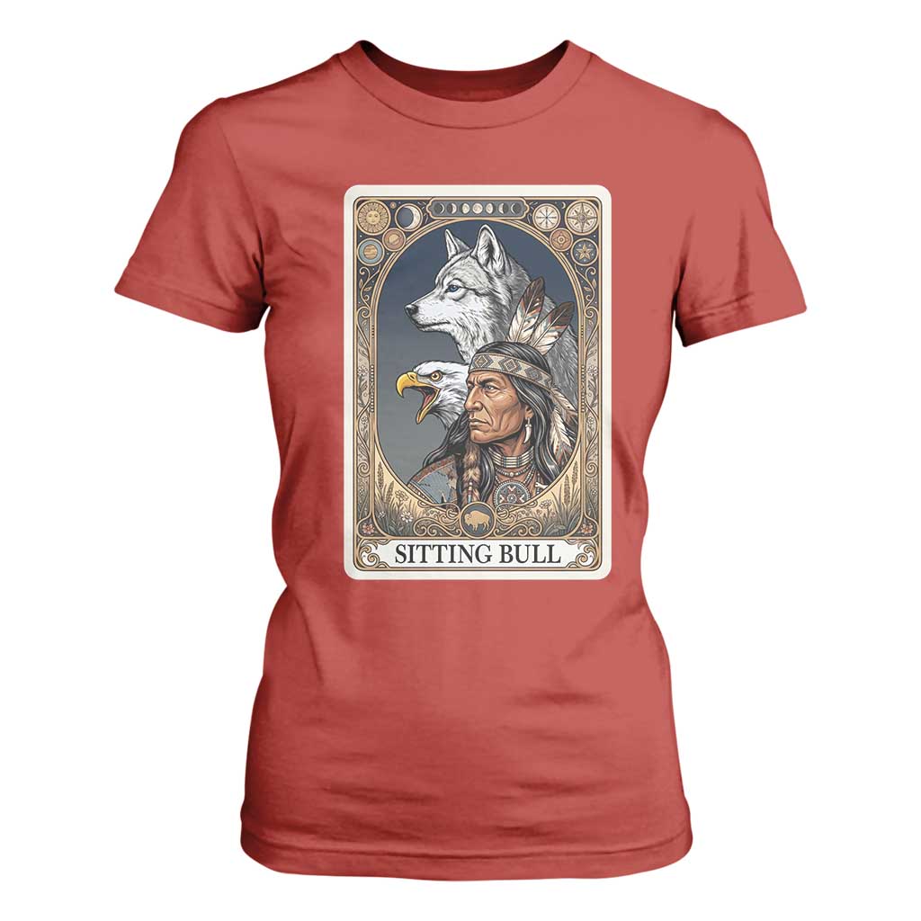 Sitting Bull Native American Chief T Shirt For Women Vintage Tarot Card Illustration