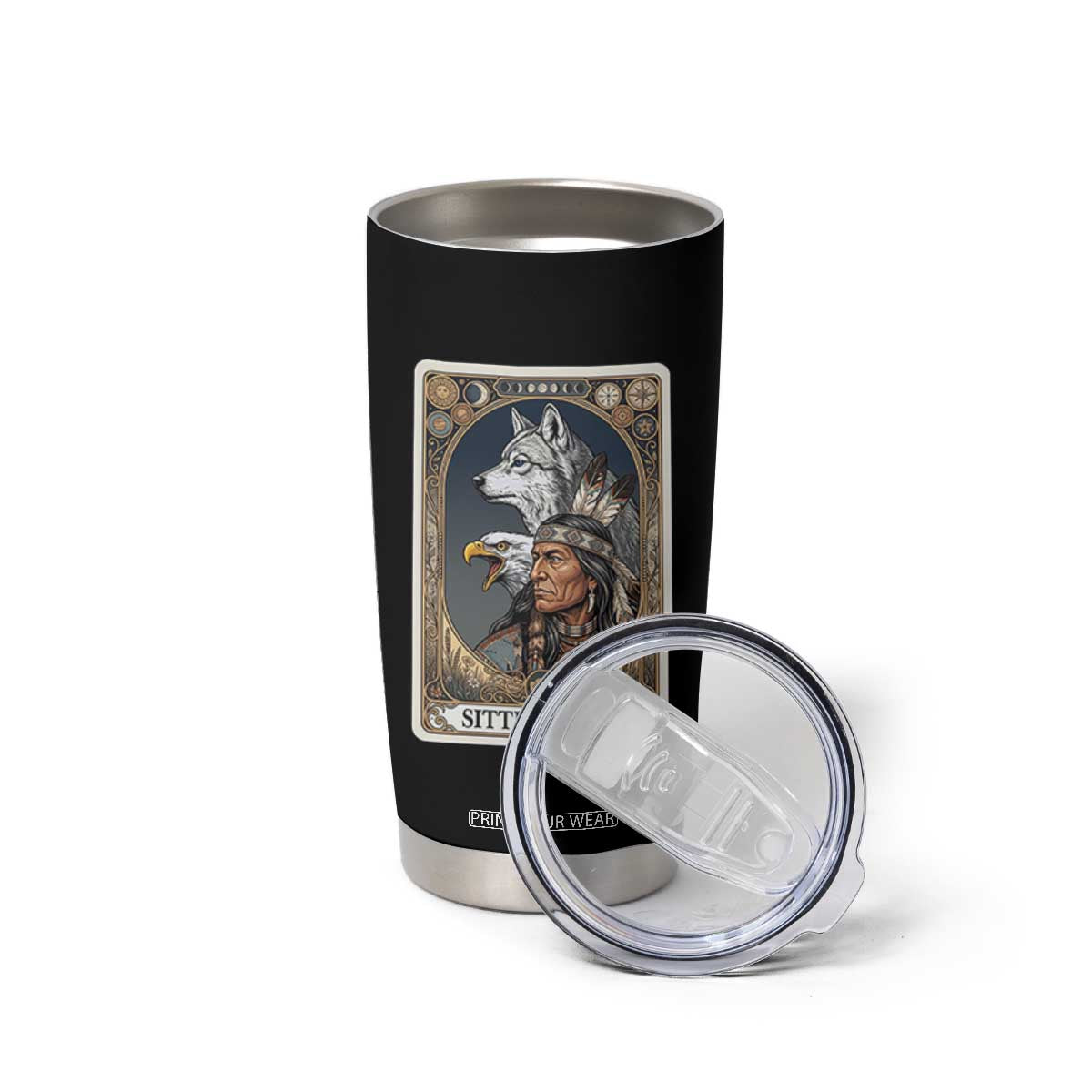 Sitting Bull Native American Chief Tumbler Cup Vintage Tarot Card Illustration
