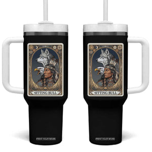 Sitting Bull Native American Chief Tumbler With Handle Vintage Tarot Card Illustration