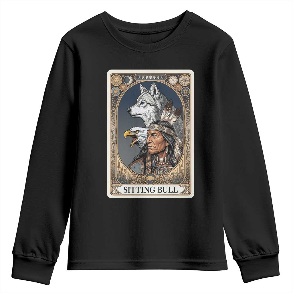 Sitting Bull Native American Chief Youth Sweatshirt Vintage Tarot Card Illustration TS12 Black Print Your Wear