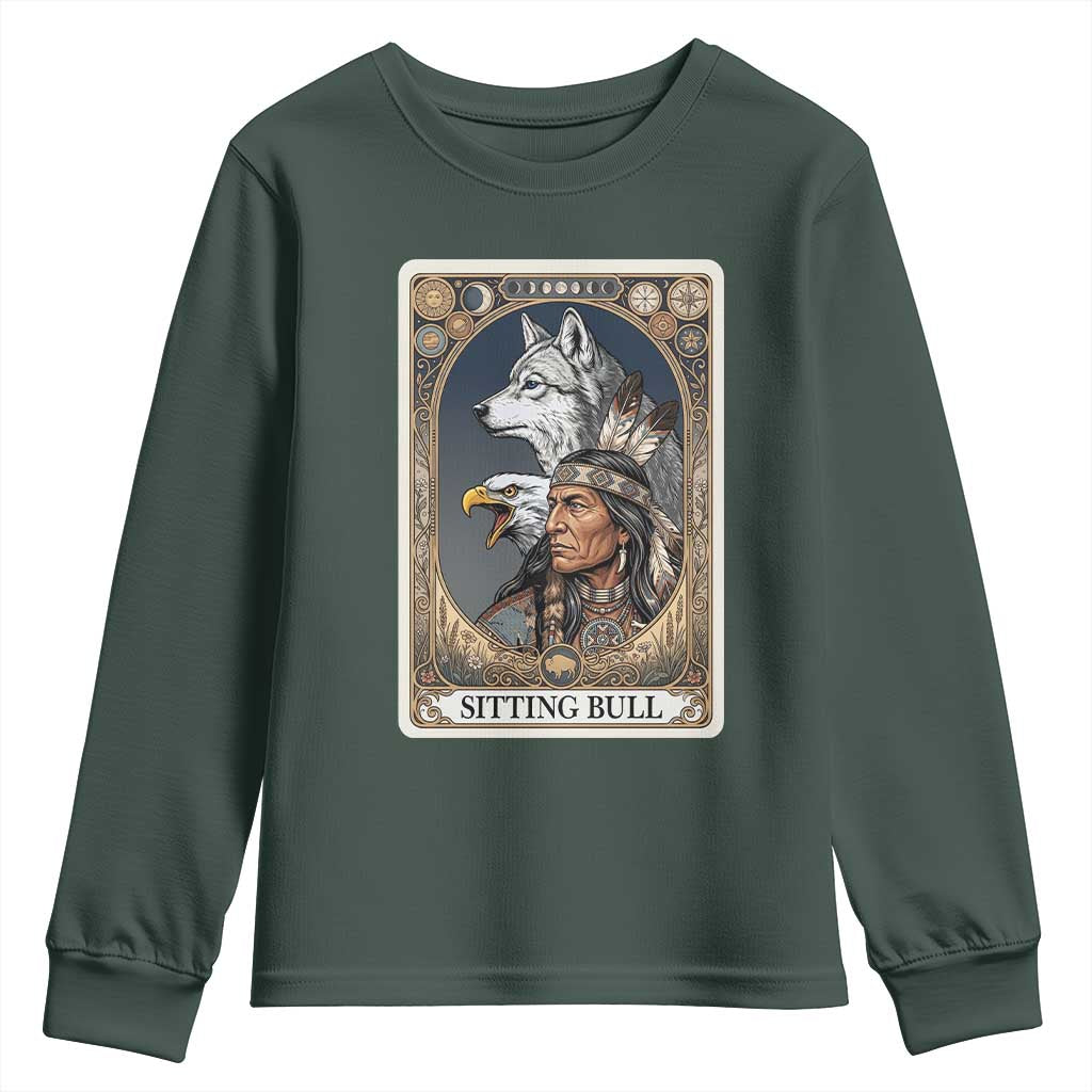 Sitting Bull Native American Chief Youth Sweatshirt Vintage Tarot Card Illustration