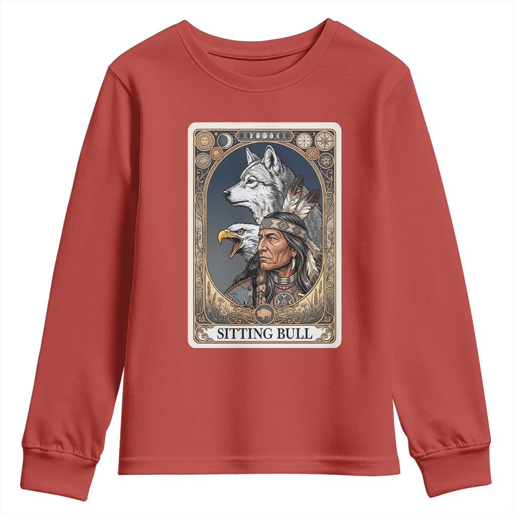 Sitting Bull Native American Chief Youth Sweatshirt Vintage Tarot Card Illustration