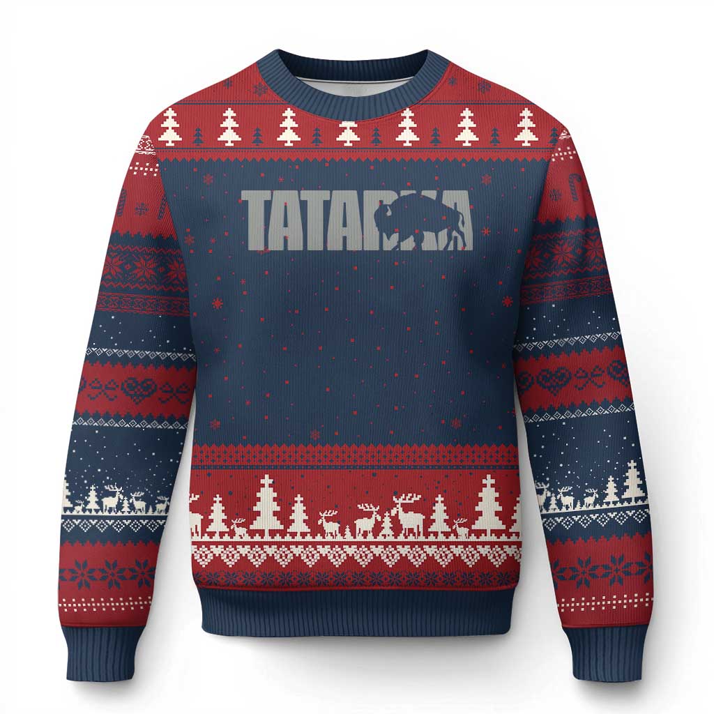Vintage Tatanka Bison Ugly Christmas Sweater Native American Buffalo Graphic