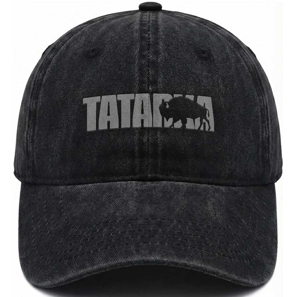Vintage Tatanka Bison Washed Cotton Baseball Cap Native American Buffalo Graphic