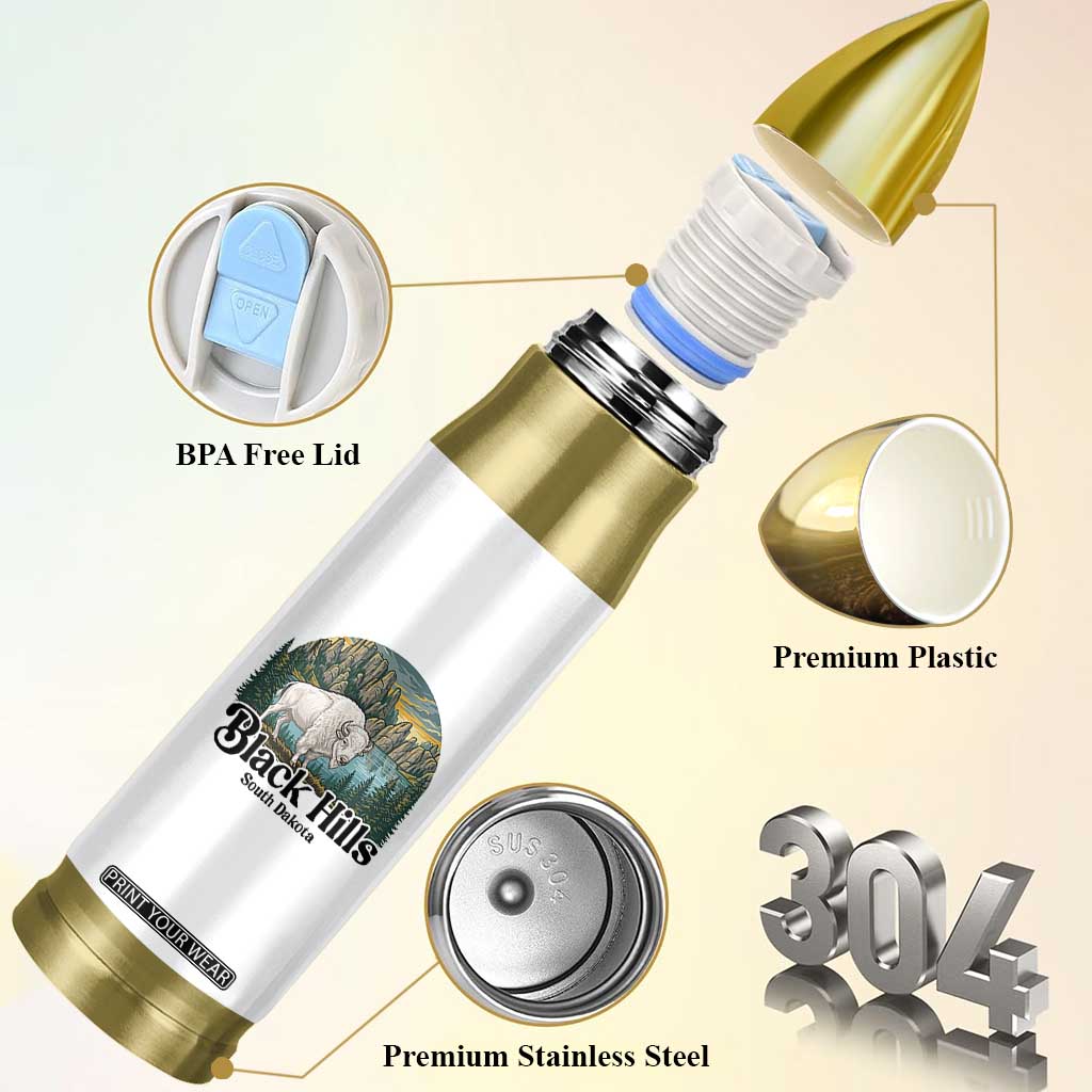 Black Hills South Dakota White Buffalo Bullet Tumbler State Pride Gift