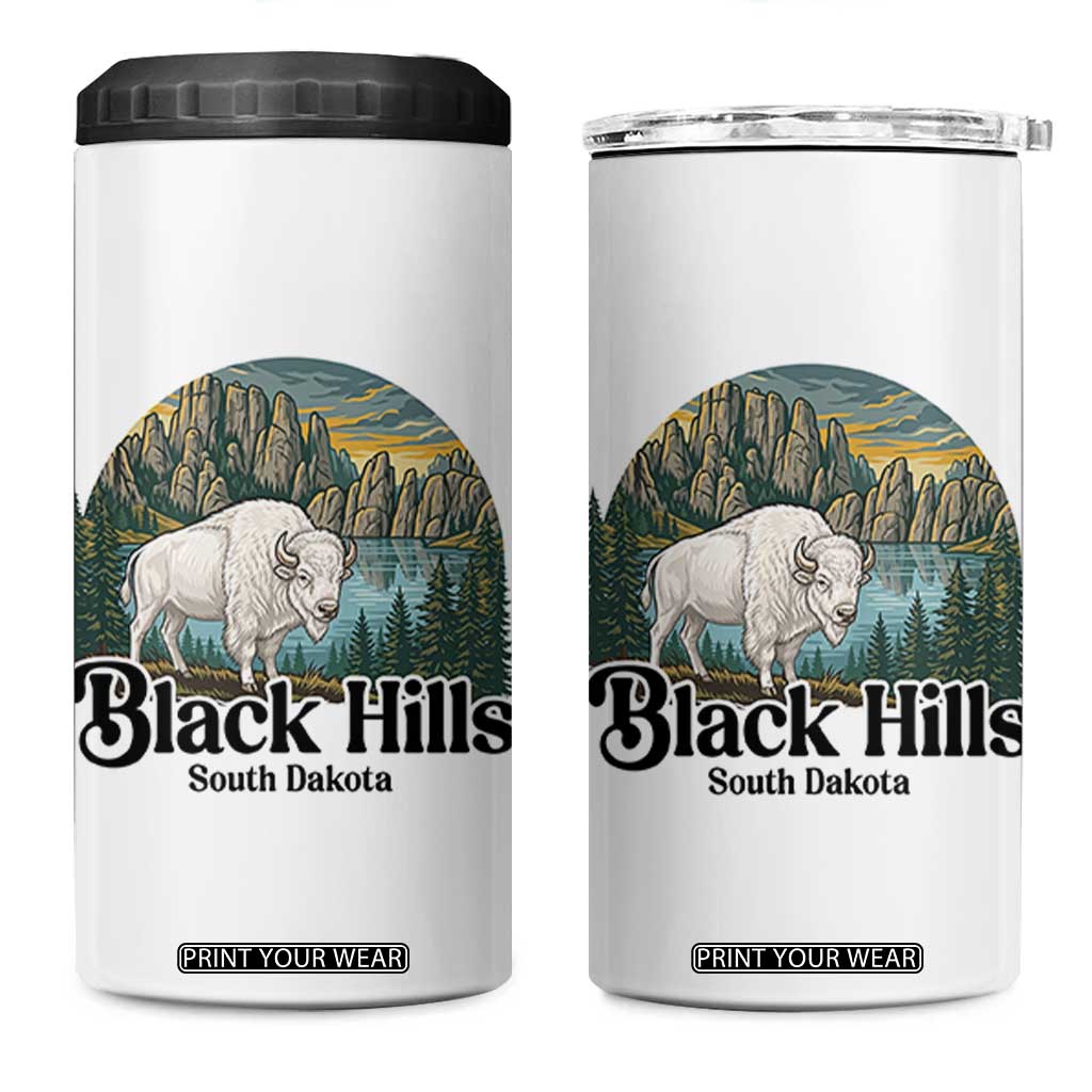 Black Hills South Dakota White Buffalo 4 in 1 Can Cooler Tumbler State Pride Gift
