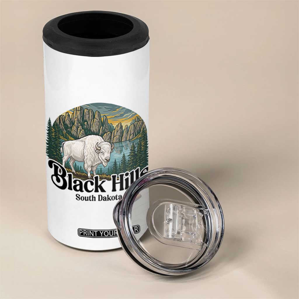 Black Hills South Dakota White Buffalo 4 in 1 Can Cooler Tumbler State Pride Gift