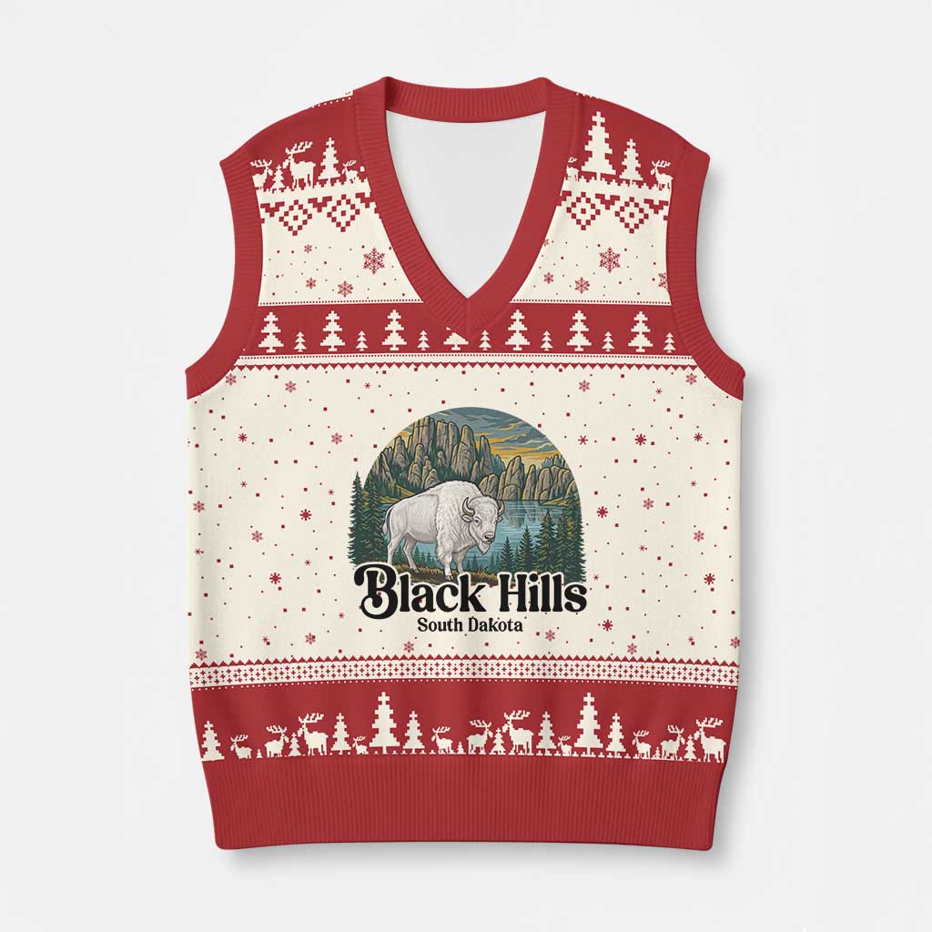 Black Hills South Dakota White Buffalo V-Neck Knit Sweater Vest State Pride Gift TS12 Beige Red Print Your Wear
