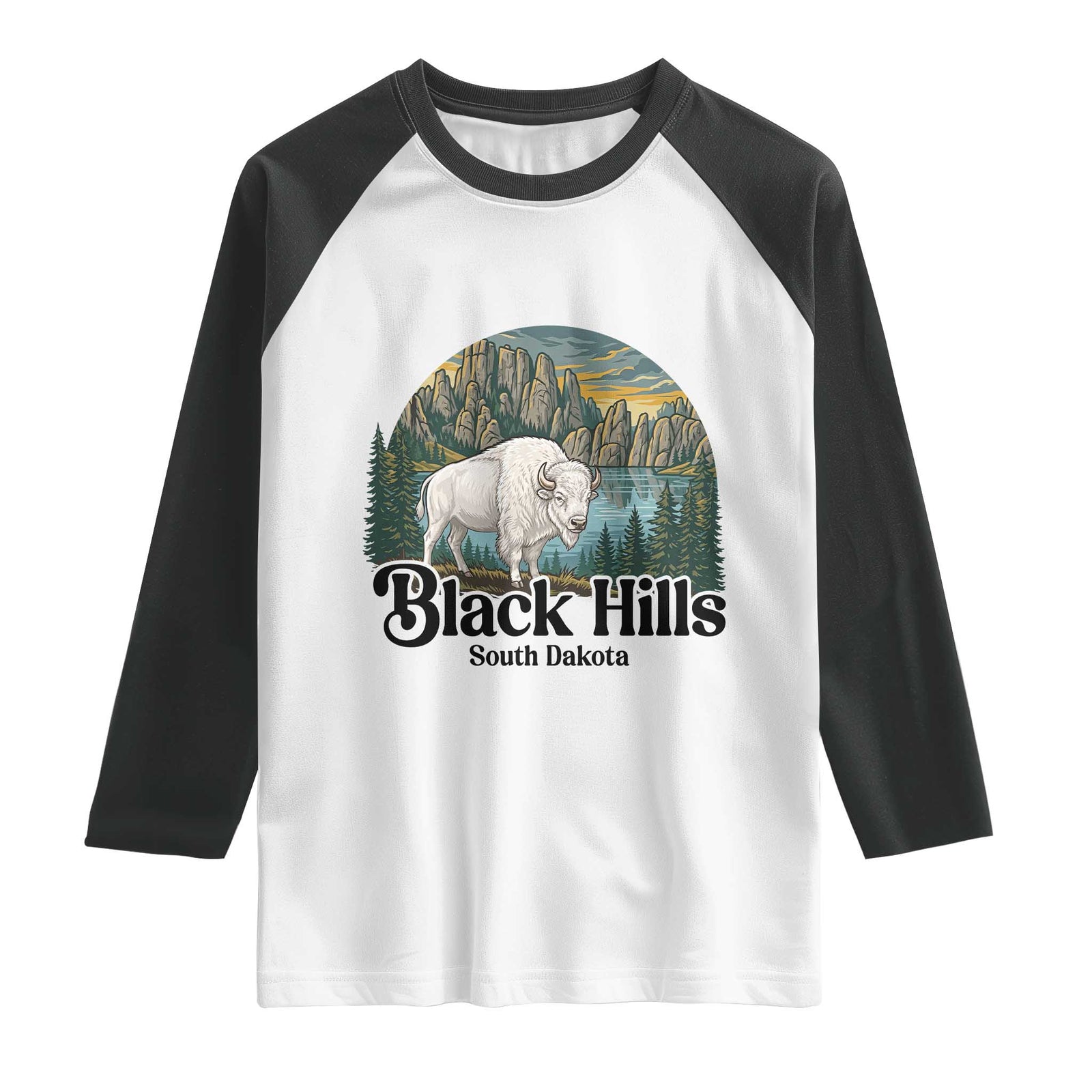 Black Hills South Dakota White Buffalo Raglan Shirt State Pride Gift TS12 White Black Print Your Wear