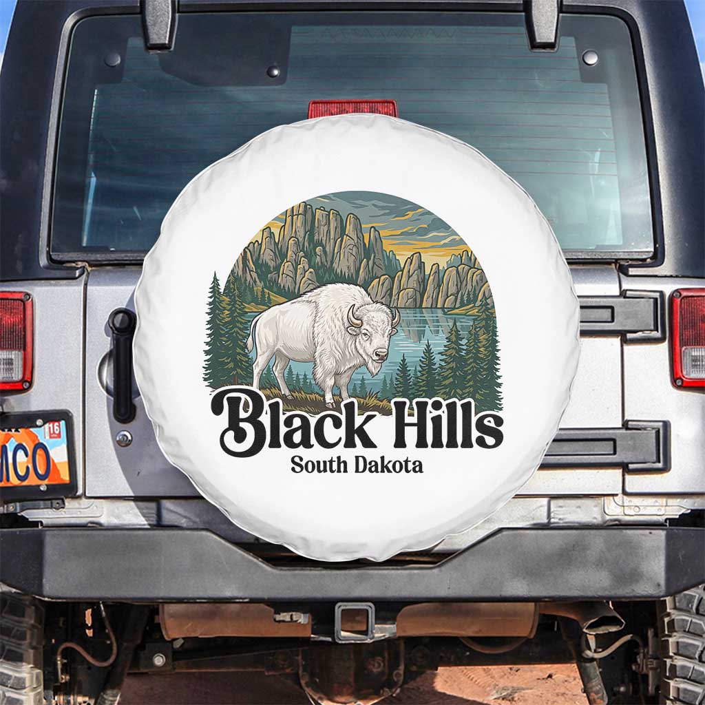 Black Hills South Dakota White Buffalo Spare Tire Cover State Pride Gift TS12 No hole White Print Your Wear