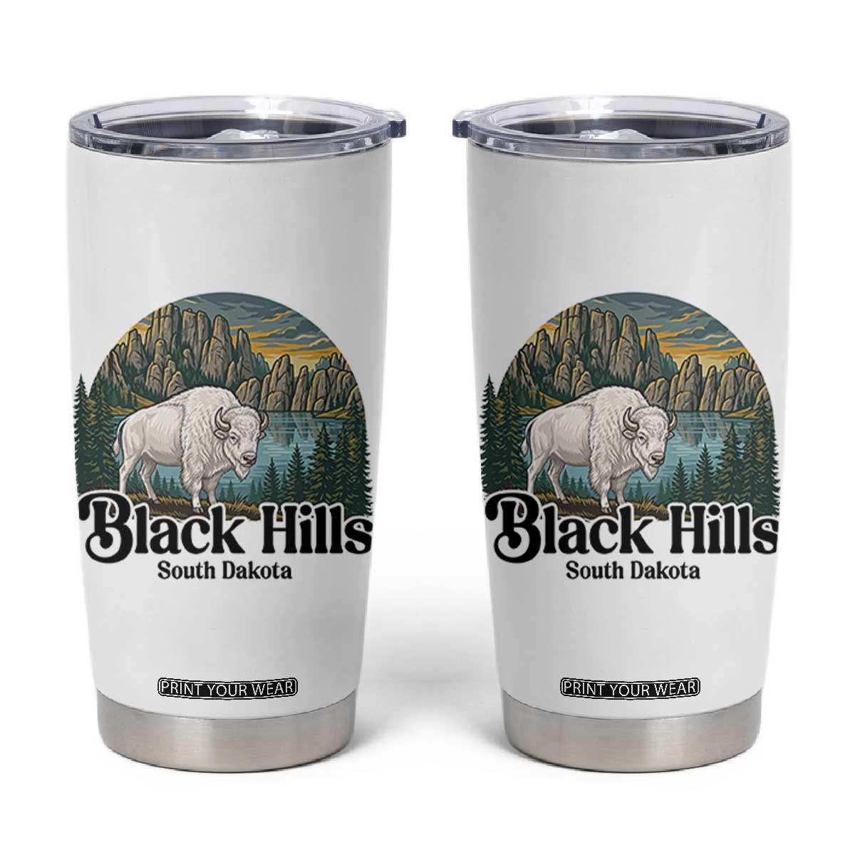 Black Hills South Dakota White Buffalo Tumbler Cup State Pride Gift TS12 White Print Your Wear