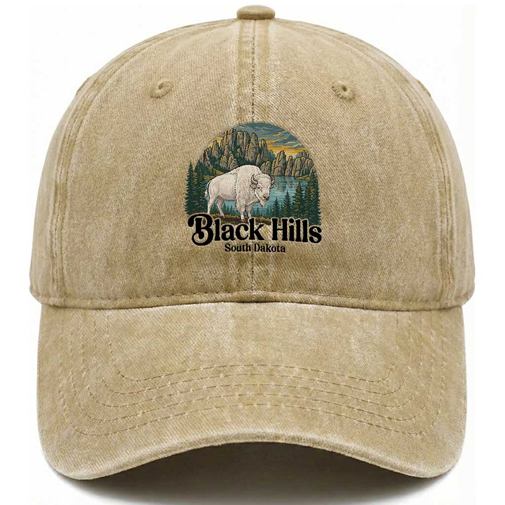 Black Hills South Dakota White Buffalo Washed Cotton Baseball Cap State Pride Gift TS12 Print Your Wear