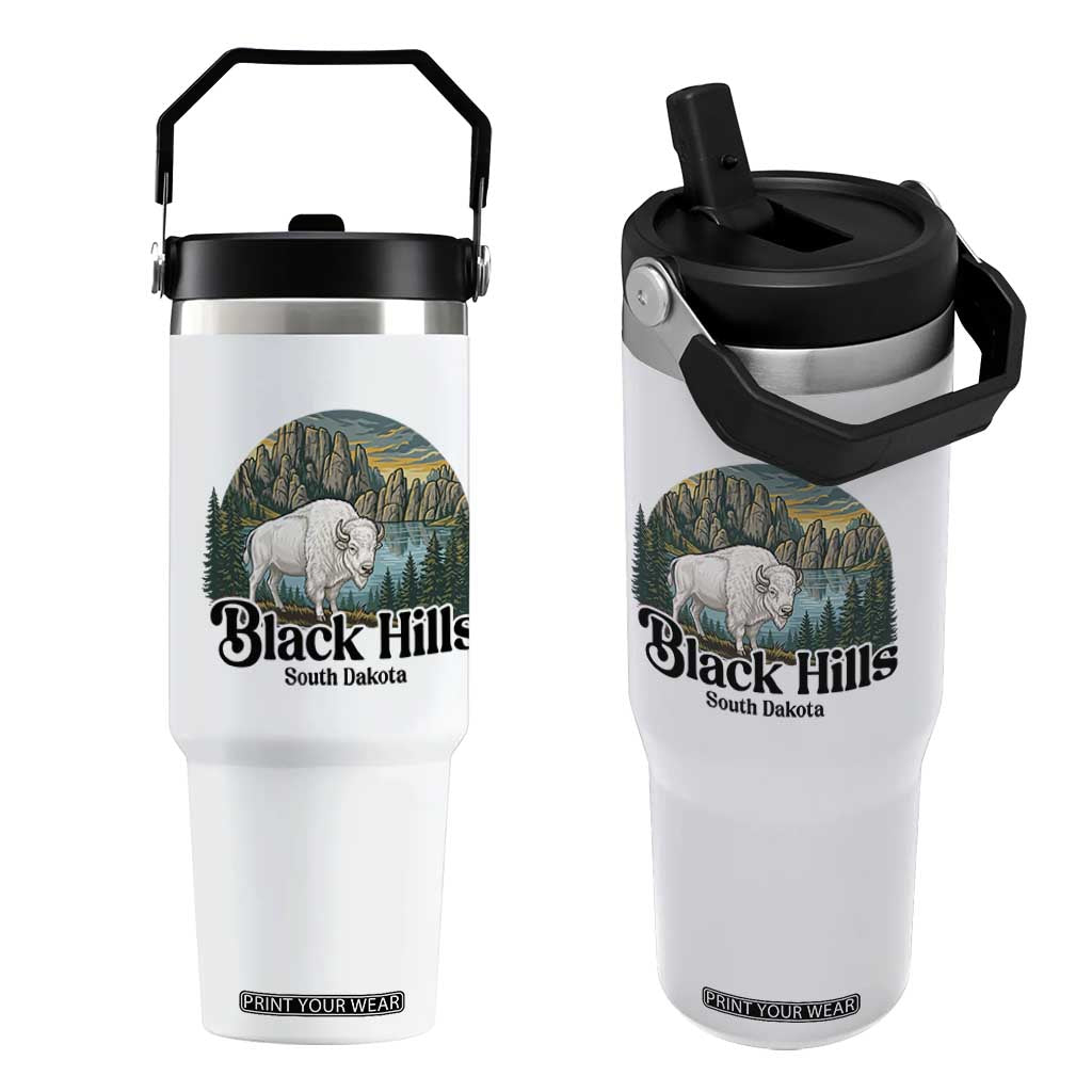 Black Hills South Dakota White Buffalo Flip Straw Tumbler State Pride Gift